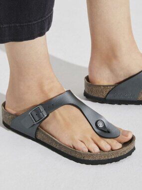 Birkenstock Gizeh Charcoal Gray Sandals Cork Footbed Size 38